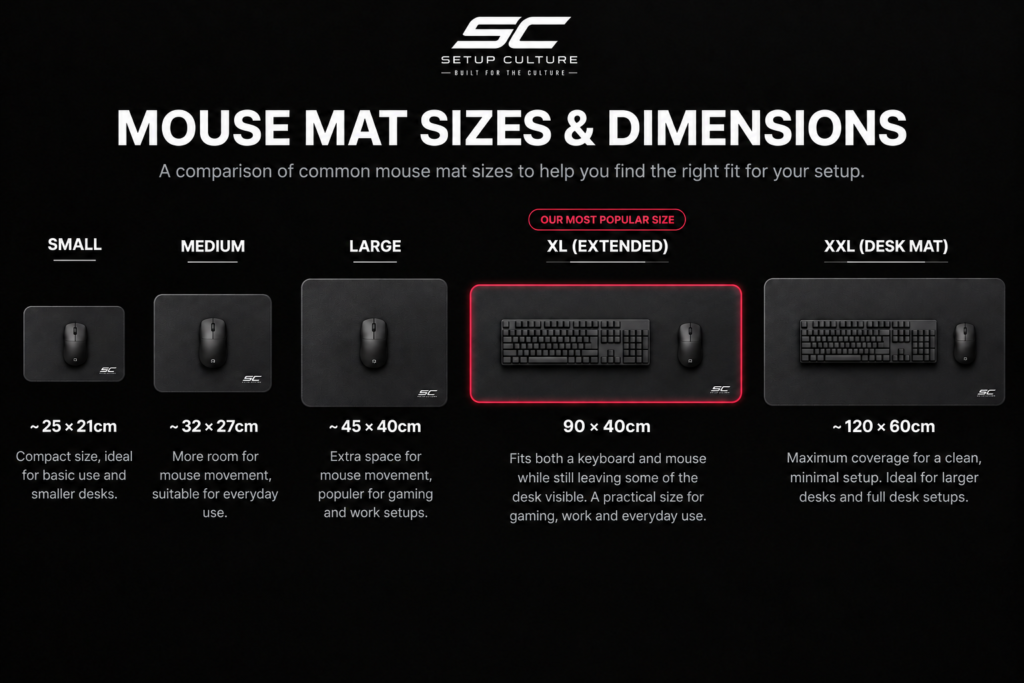 Mouse mat size and dimensions comparison